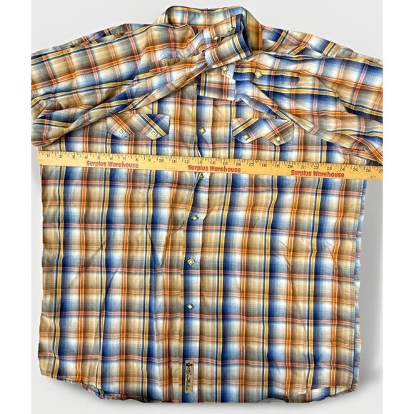 LARRY MAHAN Men's XL Plaid L/S Square Pearl Snap Western Cowboy Blue/Brown - Picture 5 of 9